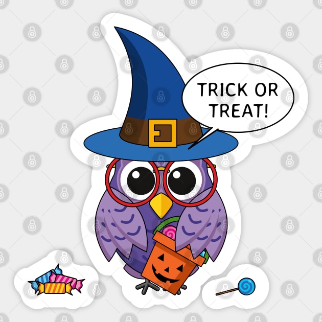 Cartoon Wizard Owl - Trick or Treat Sticker by BirdAtWork